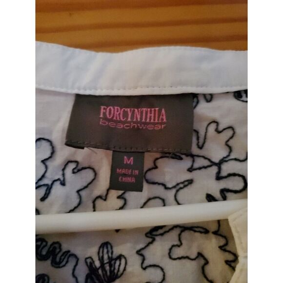 ForCynthia Womens Blouse Sz M Beachwear Black White Shirt 1/4 Button Down Tunic - Picture 2 of 4